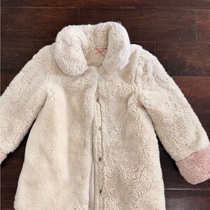 H&M Cream Faux Shearling Coat with Pink Cuffs